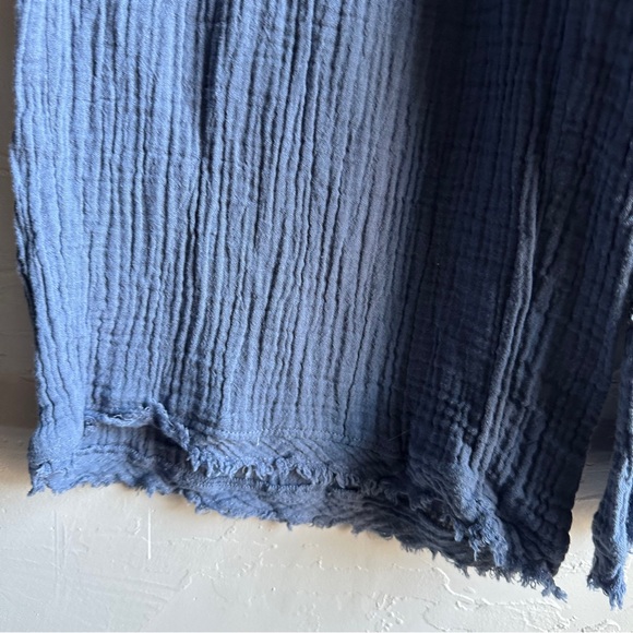 Eileen Fisher Blue Organic Cotton Gauze Wide-Leg Pant Cropped Sz L 22” Inseam - Picture 7 of 13